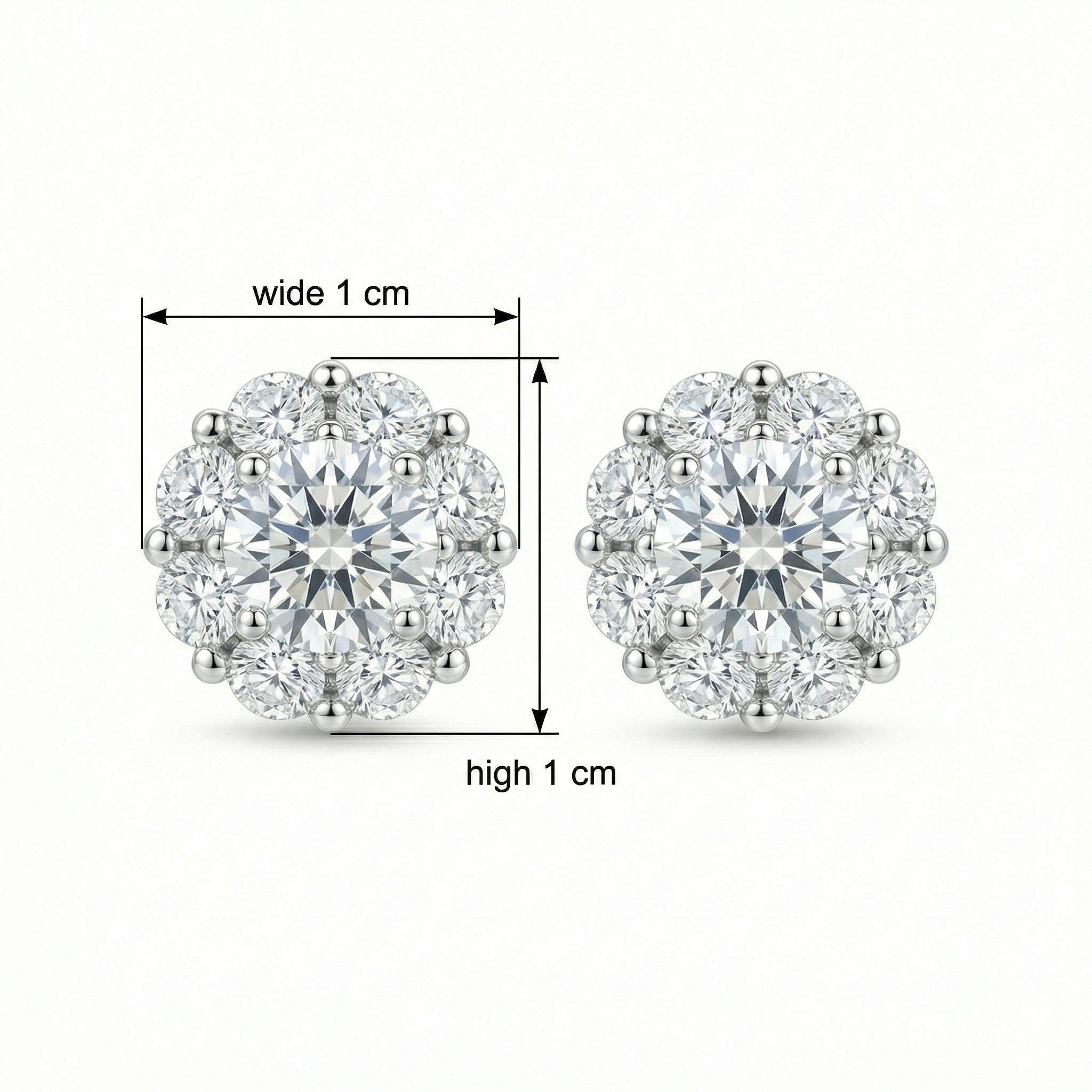 925 Sterling Silver Elegant Round Brilliant Diamond Halo Stud Earrings in Polished White Metal 