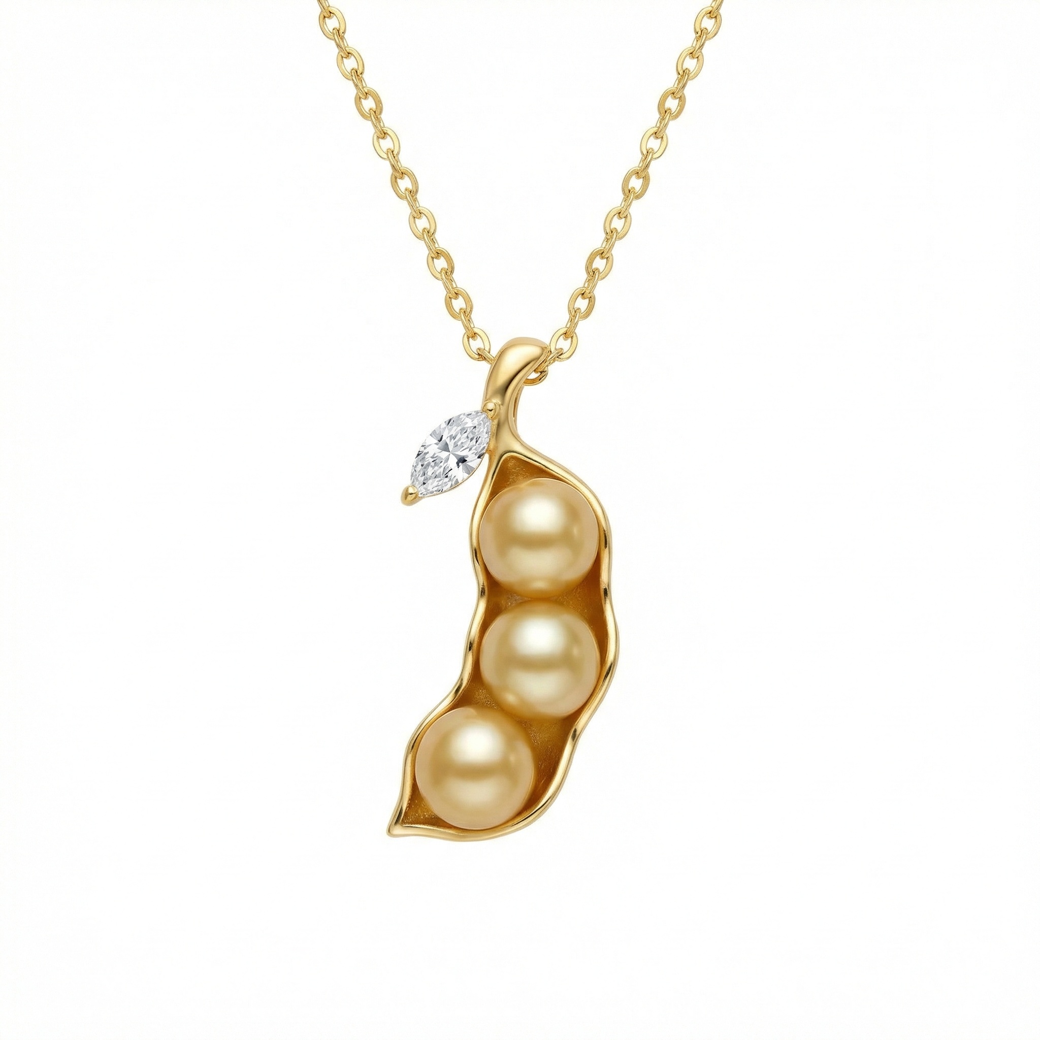 925 Sterling Silver Elegant Three-Pearl Pea Pod Necklace Featuring a Sparkling Marquise Gemstone Accent 2