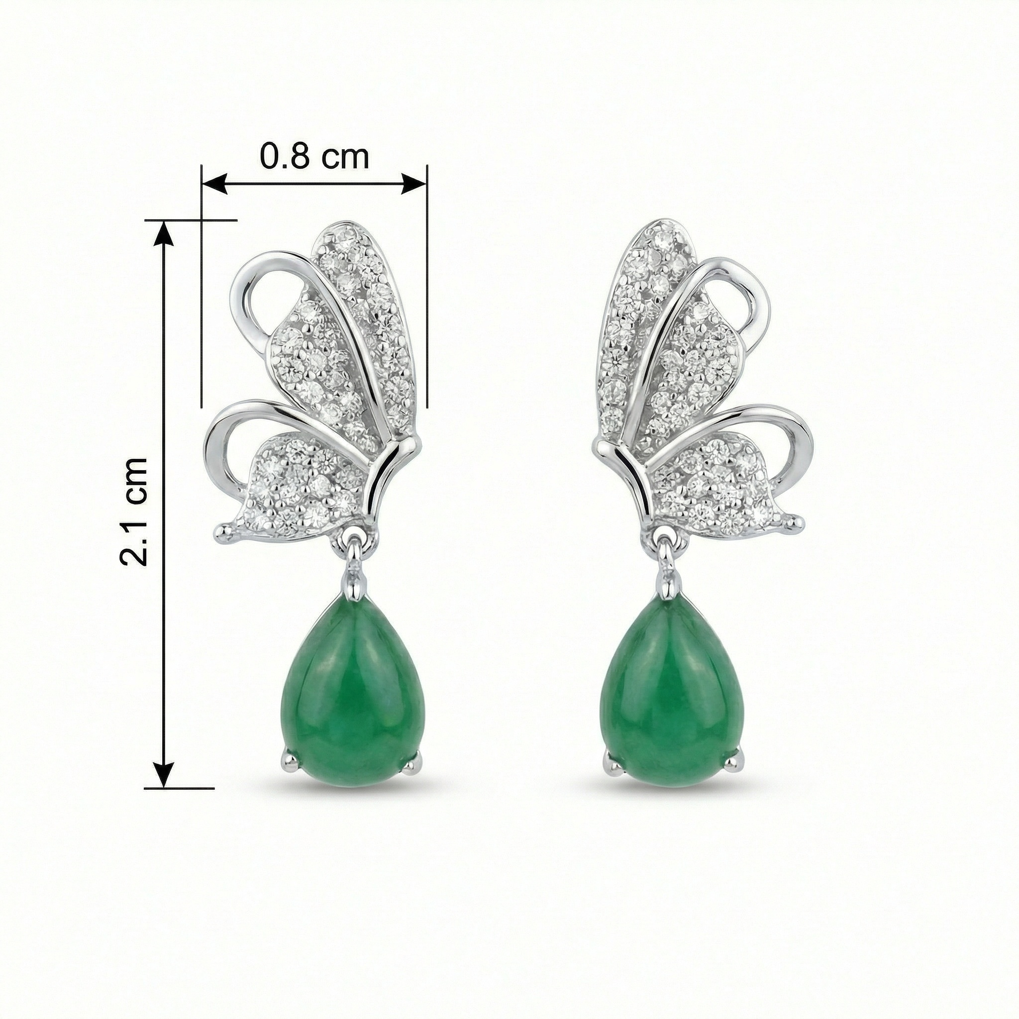 925 Sterling Silver Elegant Butterfly Drop Earrings with Green Teardrop Gemstones 