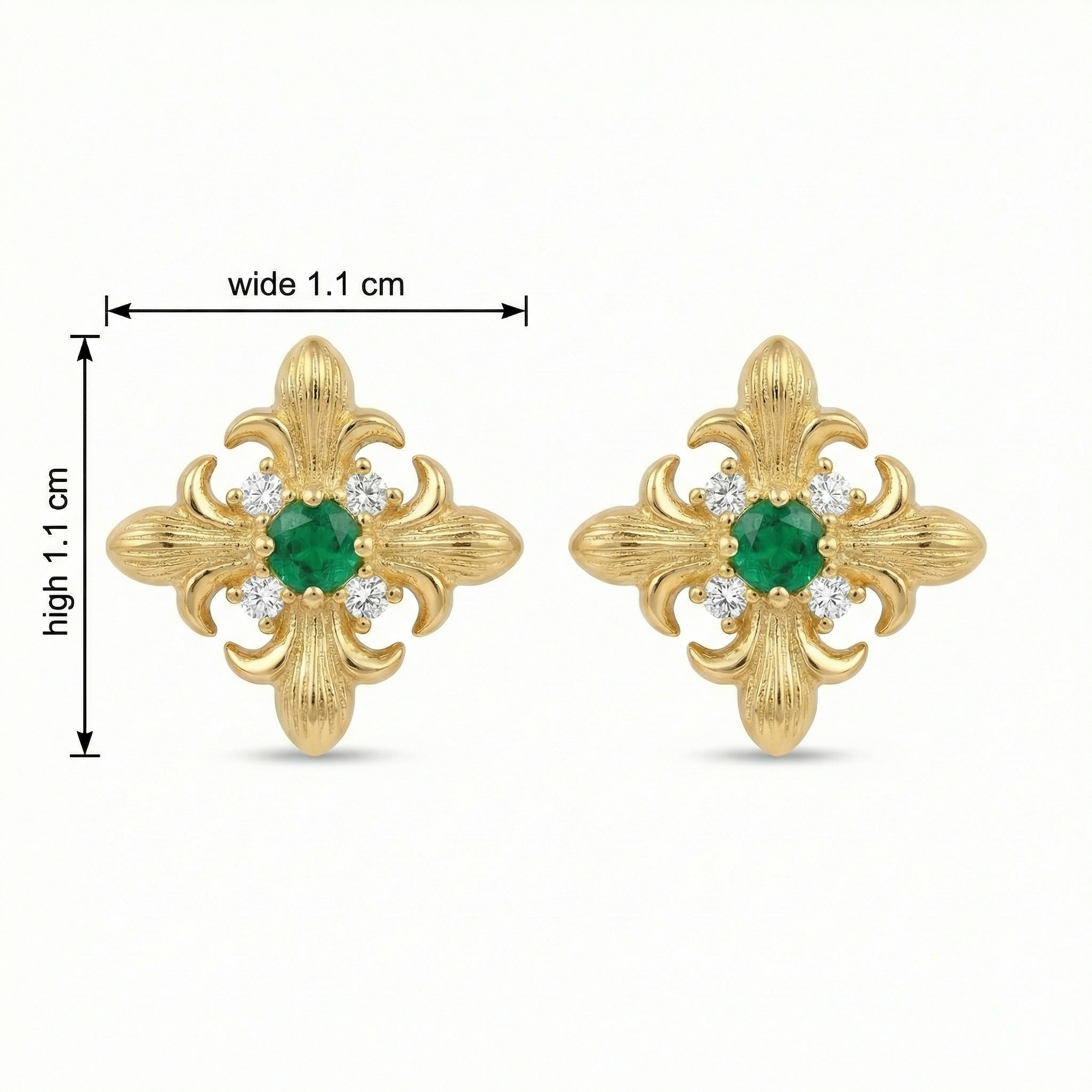925 Sterling Silver Elegant Emerald and Diamond-Accent Fleur-de-lis Stud Earrings 