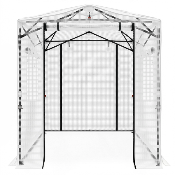 8x6ft Plastic Sprayed Iron Pipe PE Mesh Foldable Greenhouse Shed White