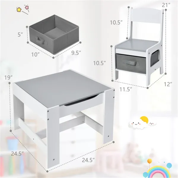 2-in-1 Kids Activity Table And Chairs Set, Double-Sided Whiteboard & Blackboard, With Hidden Storage, Certified Non-Toxic MDF, Perfect Gift For 3-7 Years Old (White)