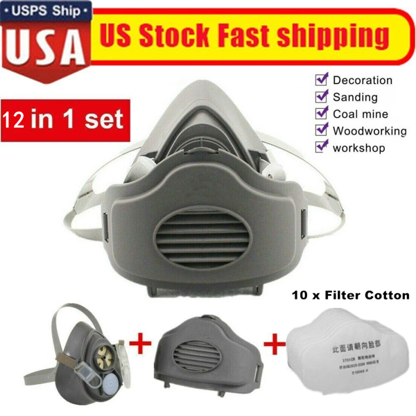 Reusable Half Face Cover Respirator Dust Mask For Woodworking Painting Welding-Logistics Only For USPS. TK And TMEU Only For Self-pickup