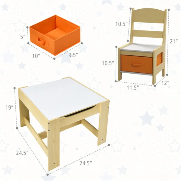 2-in-1 Kids Activity Table And Chairs Set, Double-Sided Whiteboard & Blackboard, With Hidden Storage, Certified Non-Toxic MDF, Perfect Gift For 3-7 Years Old (Natural)