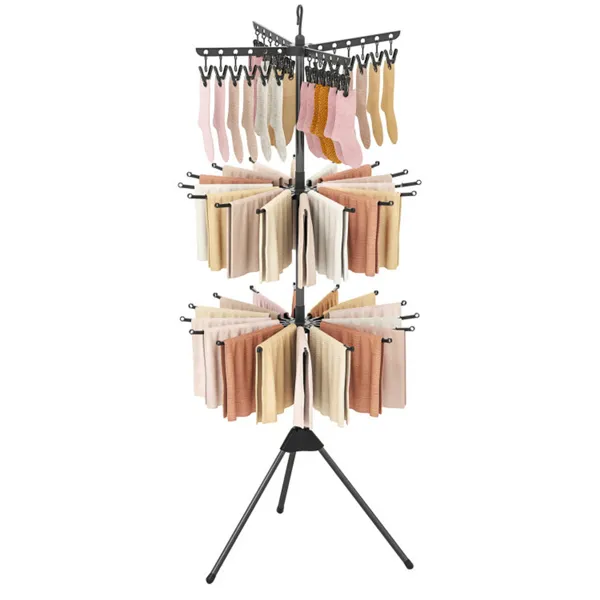 3-Tier Foldable Tripod Clothes Drying Rack With 24 Clips & 32 Rods, 70" Space Saving Laundry Dryer
