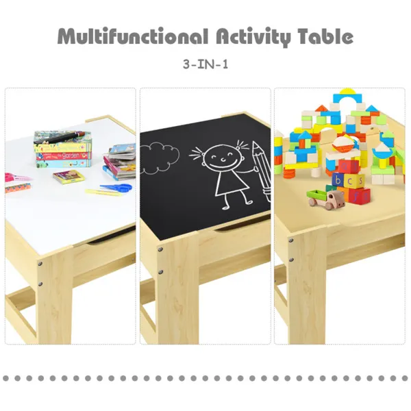 2-in-1 Kids Activity Table And Chairs Set, Double-Sided Whiteboard & Blackboard, With Hidden Storage, Certified Non-Toxic MDF, Perfect Gift For 3-7 Years Old (Natural)