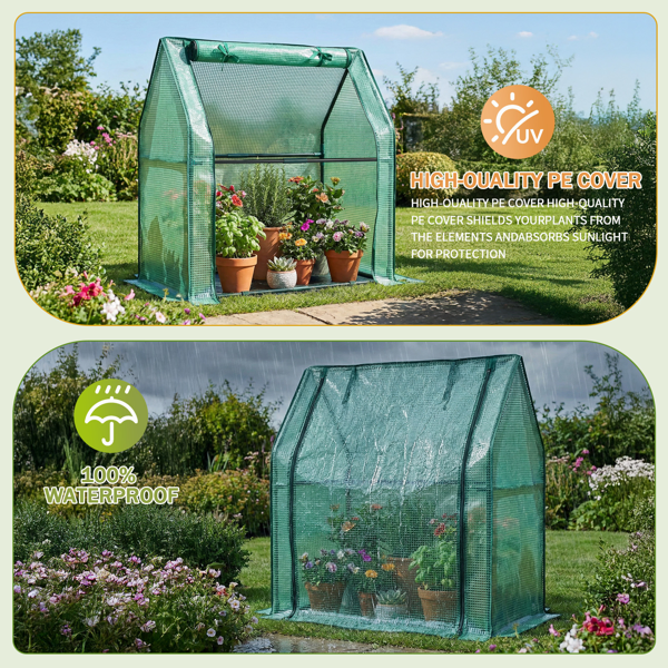 Mini Greenhouse With PE Cover, Indoor Outdoor Plant Gardening Green House For Garden Backyard, 36X18X33in, Green