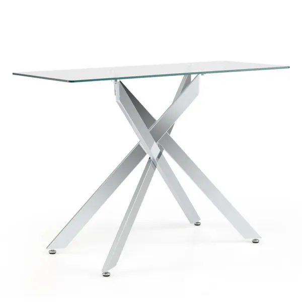 45 Inch Tempered Glass Entryway Table, Silver Chrome Metal Console Table With Adjustable Feet For Home Decor_voghion.com