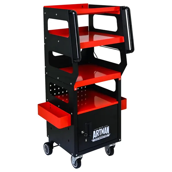 4-Level Multi-functional Diagnostic Trolley,Car Diagnostic Equipment Cart, With 360' Rotating And Lockable Casters-Black&Red