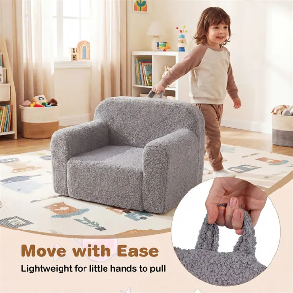 Kids Foam Sofa Chair With Teddy Fleece Fabric, Lightweight Portable Toddler Couch For Ages 3+ (Gray)