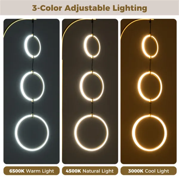 3-Circle LED Floor Lamp, Gold Standing Lamp With Adjustable Brightness & 3 Color Temperatures