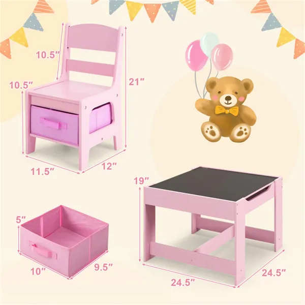 2-in-1 Kids Activity Table And Chairs Set, Double-Sided Whiteboard & Blackboard, With Hidden Storage, Certified Non-Toxic MDF, Perfect Gift For 3-7 Years Old (Pink)