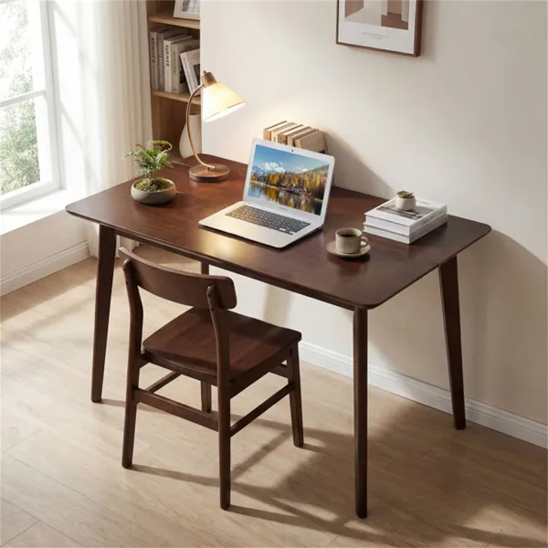 47" Walnut Dining Table For 4-6 People, Rubber Wood Legs Kitchen Table With Smooth Veneered Top