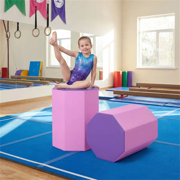 Octagon Tumbling Mat, Gymnastics Training Mat For Backbends Somersaults, Pink & Purple Artificial Leather Foam Mat