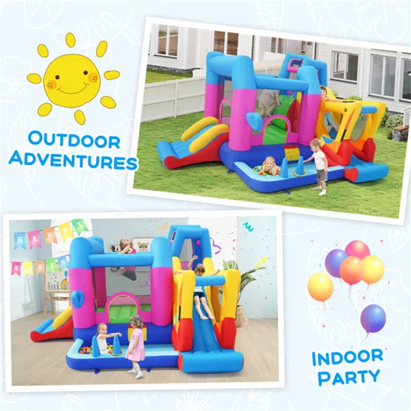 Kids Inflatable Castle,Excavator-Themed Inflatable Bounce House, Multi-Play Features With Slide, Ball Pit & Blower (Multi-color)
