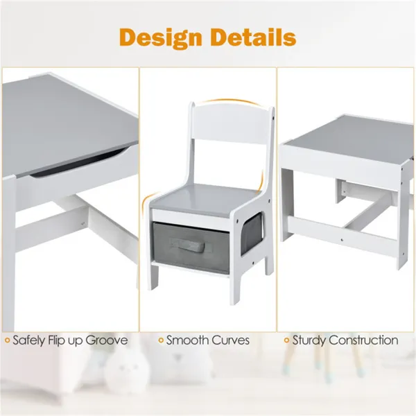 2-in-1 Kids Activity Table And Chairs Set, Double-Sided Whiteboard & Blackboard, With Hidden Storage, Certified Non-Toxic MDF, Perfect Gift For 3-7 Years Old (White)