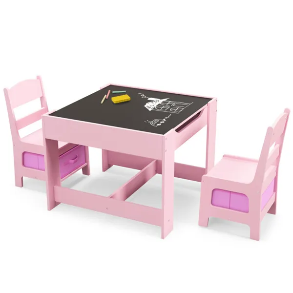 2-in-1 Kids Activity Table And Chairs Set, Double-Sided Whiteboard & Blackboard, With Hidden Storage, Certified Non-Toxic MDF, Perfect Gift For 3-7 Years Old (Pink)