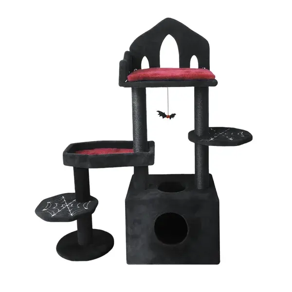 Black Gothic Cat Tree, Multi-Level Spooky Tree