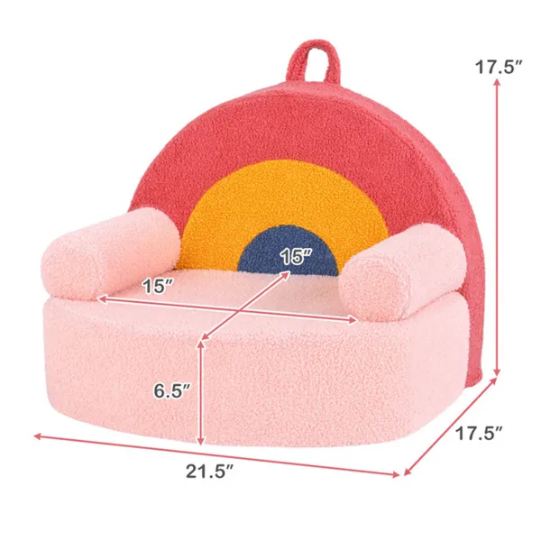 Red Kids Sofa, Soft Teddy Fleece Foam Couch With Carry Handle & Removable Machine-Washable Cover
