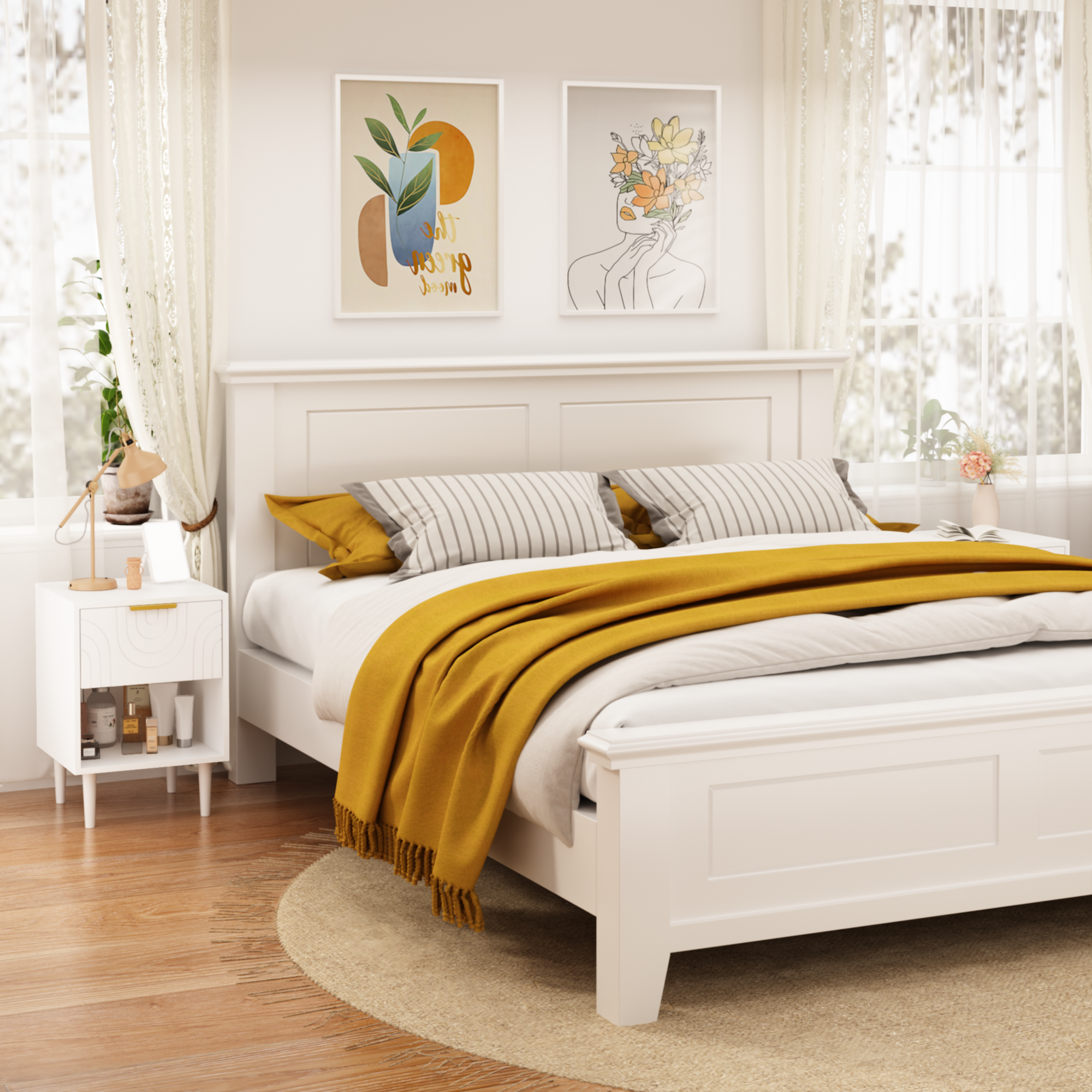 22.83'' H Modern White Nightstand With One Drawer And Open Shelf, Gold - Accented Handle, Ideal For Bedroom Decor