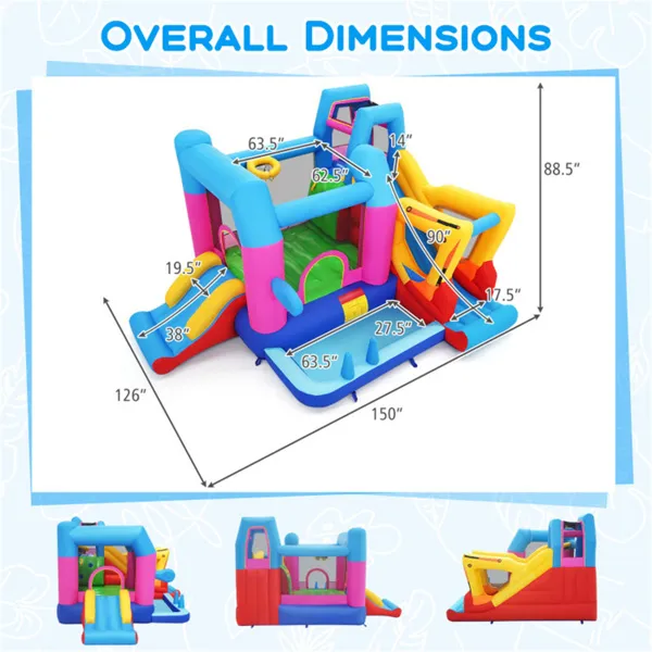 Kids Inflatable Castle,Excavator-Themed Inflatable Bounce House, Multi-Play Features With Slide, Ball Pit & Blower (Multi-color)