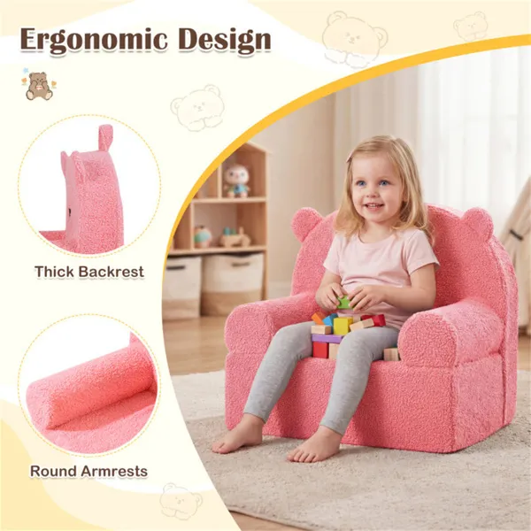 Bear-Shaped Kids Sofa, Teddy Fleece Foam Chair For Toddlers 3+, Portable Bear-Shaped Couch (Pink)