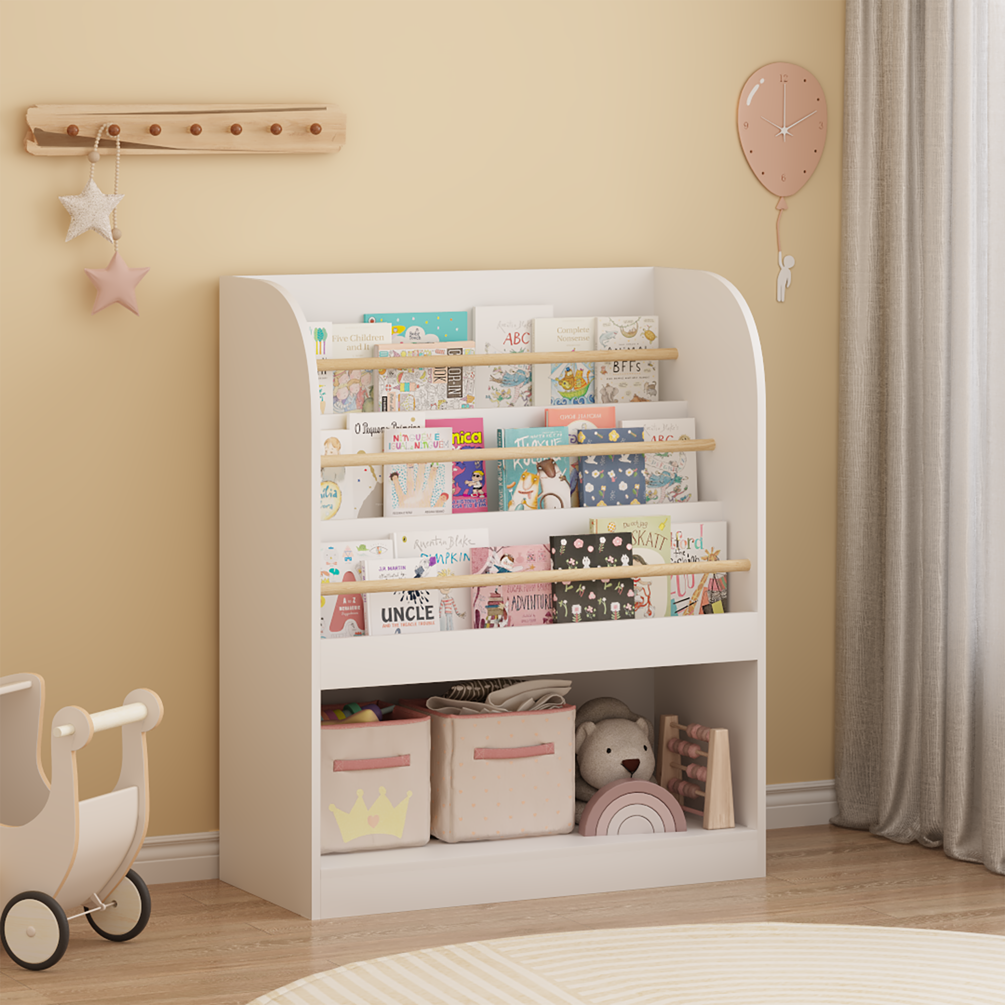 Kids Bookshelf With Open Storage, Front-Facing Children's Bookcase, Multi-Tier Wooden Book Display Shelf For Toddlers, Playroom, Bedroom, Or Nursery - White_voghion.com