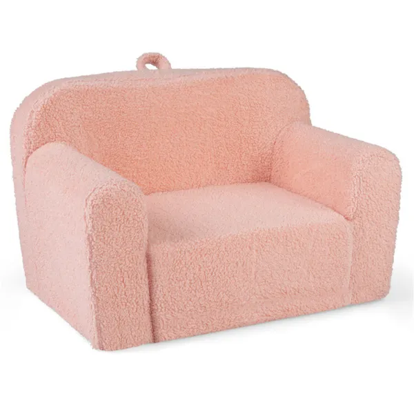 No-Assembly Kids Sofa, Soft Teddy Fleece Foam Couch With Carry Handle & Removable Washable Cover (Pink)