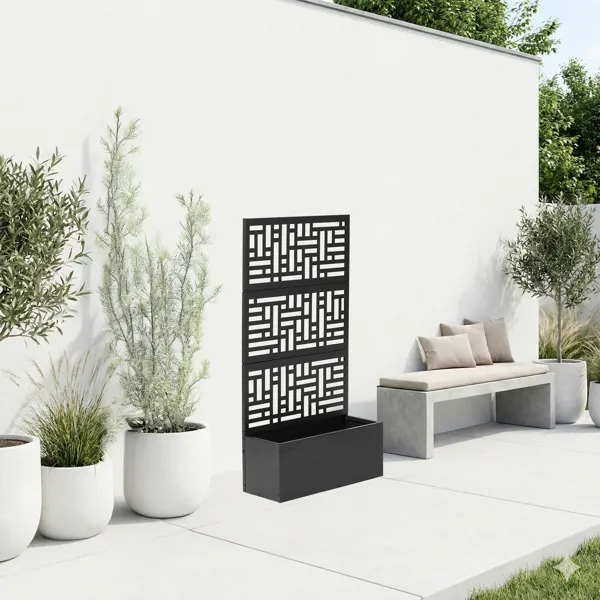 Metal Garden Bed With Trellis, 70 Inch Height Metal Planter Box With Trellis, Garden Box For Climbing Plants Vegetable, Metal Garden Bed With Drainage Holes