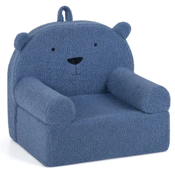 Bear-Shaped Kids Sofa, Teddy Fleece Foam Chair For Toddlers 3+, Portable Bear-Shaped Couch (Navy)