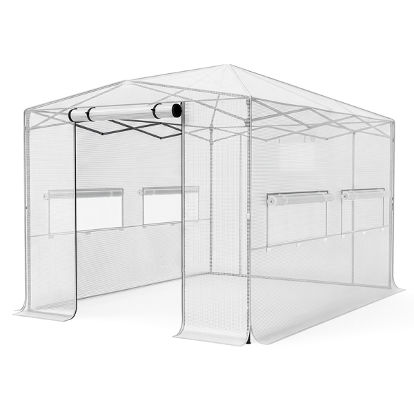 8x12ft Plastic Sprayed Iron Pipe PE Mesh Foldable Greenhouse Shed White