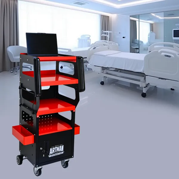 4-Level Multi-functional Diagnostic Trolley,Car Diagnostic Equipment Cart, With 360' Rotating And Lockable Casters-Black&Red