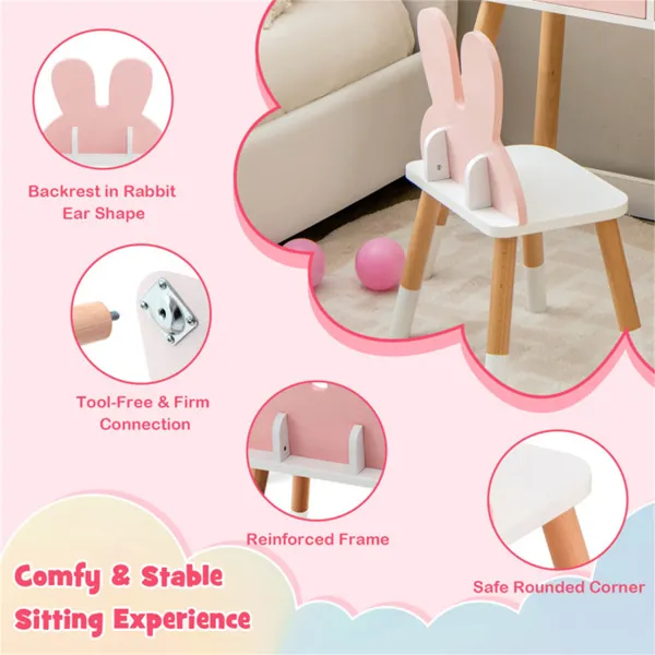 2-in-1 Kids Vanity Table Set With Detachable Mirror, Pink Dressing Table With Storage Shelf & Drawers For Girls