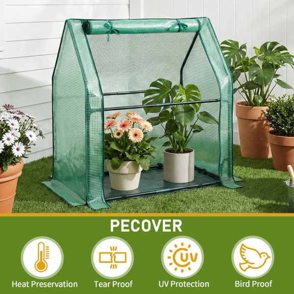 Mini Greenhouse With PE Cover, Indoor Outdoor Plant Gardening Green House For Garden Backyard, 36X18X33in, Green
