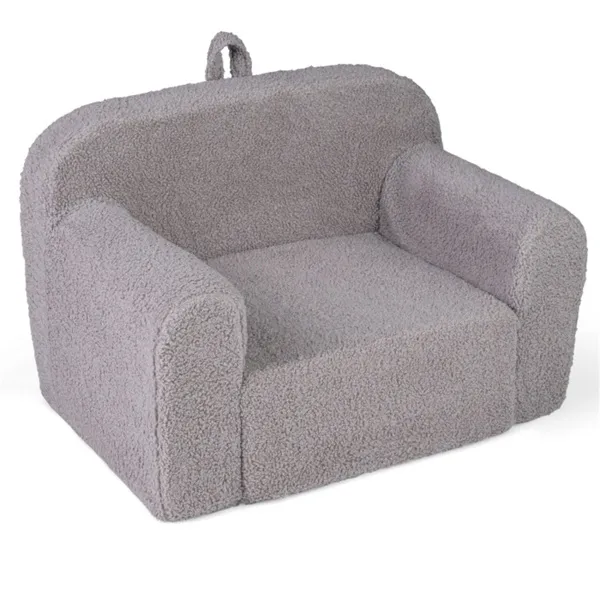 Kids Foam Sofa Chair With Teddy Fleece Fabric, Lightweight Portable Toddler Couch For Ages 3+ (Gray)