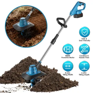 Cordless Tiller Cultivator,800W Electric Cordless Tiller Cultivator, 21V Battery Powered Soil Tiller With 6.69' Depth 8.66' Width, Handheld Garden Cultivator For Garden Yard Planti