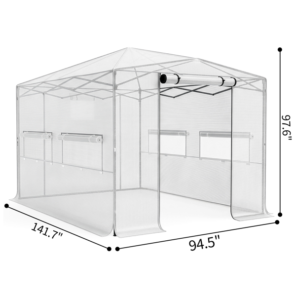 8x12ft Plastic Sprayed Iron Pipe PE Mesh Foldable Greenhouse Shed White
