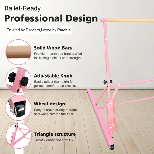 3.5FT Solid Wood Ballet Barre With Adjustable Range Of 31.5-39.5 Inches For Dance Practice