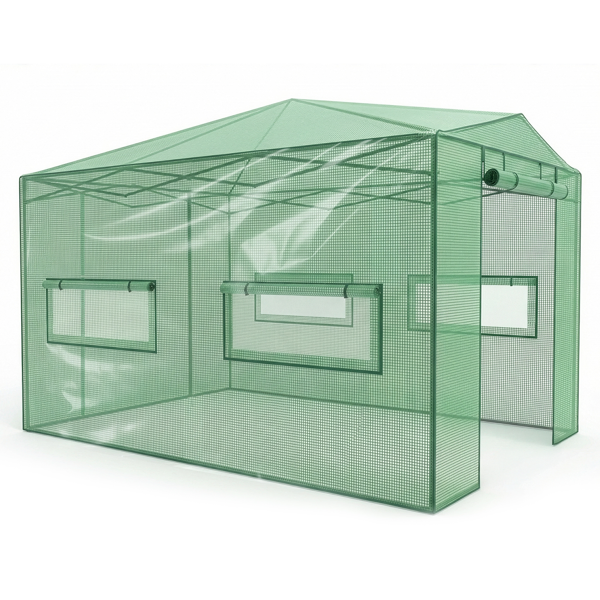 8 X 12ft Plastic Sprayed Iron Pipe PE Mesh Foldable Greenhouse Shed Green