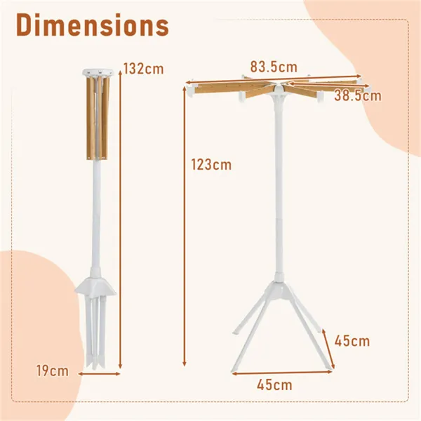 Foldable Bamboo Clothes Drying Rack With 40 Hanger Slots, Space Saving Laundry Drying Stand For Indoor Use