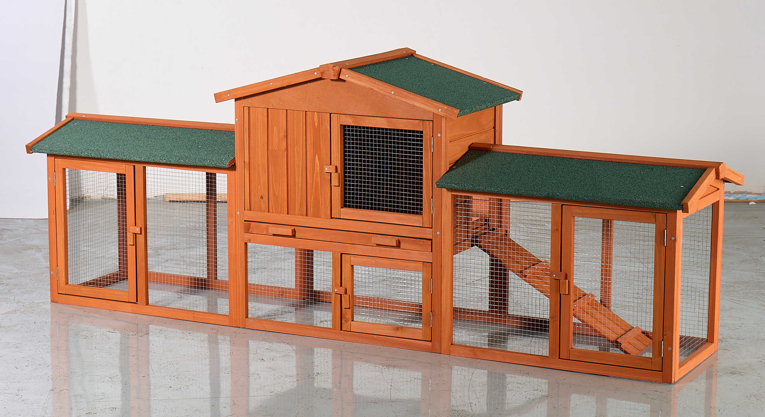 Large Wooden Rabbit Hutch, Outdoor Bunny Cage With Spacious Run, Waterproof Asphalt Roof, Pull-Out Tray And Ramp, Fir Wood Pet House For Rabbits, Chickens And Small Animals Brown & Green - imagen 1