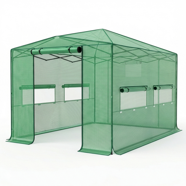 8 X 12ft Plastic Sprayed Iron Pipe PE Mesh Foldable Greenhouse Shed Green