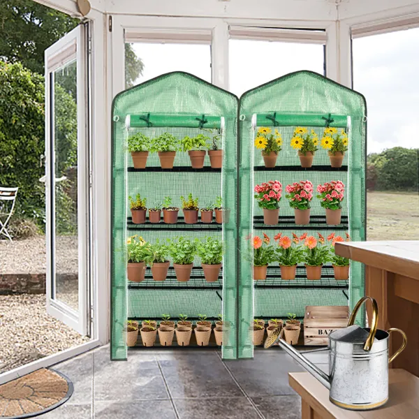 69x49x160cm Black Iron Pipe Pointed Mini Flower Stand With 4 Layers Of Grid, With Zipper Rolling Door, PE Cloth Green House(SAME AS99351374)