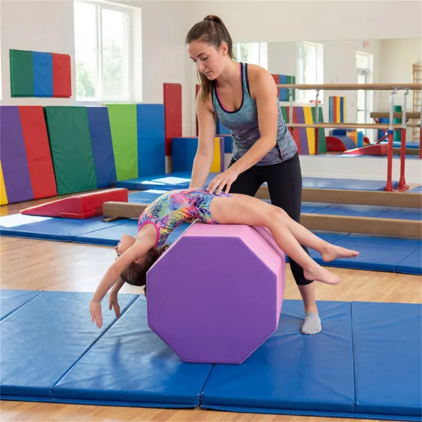 Octagon Tumbling Mat, Gymnastics Training Mat For Backbends Somersaults, Pink & Purple Artificial Leather Foam Mat