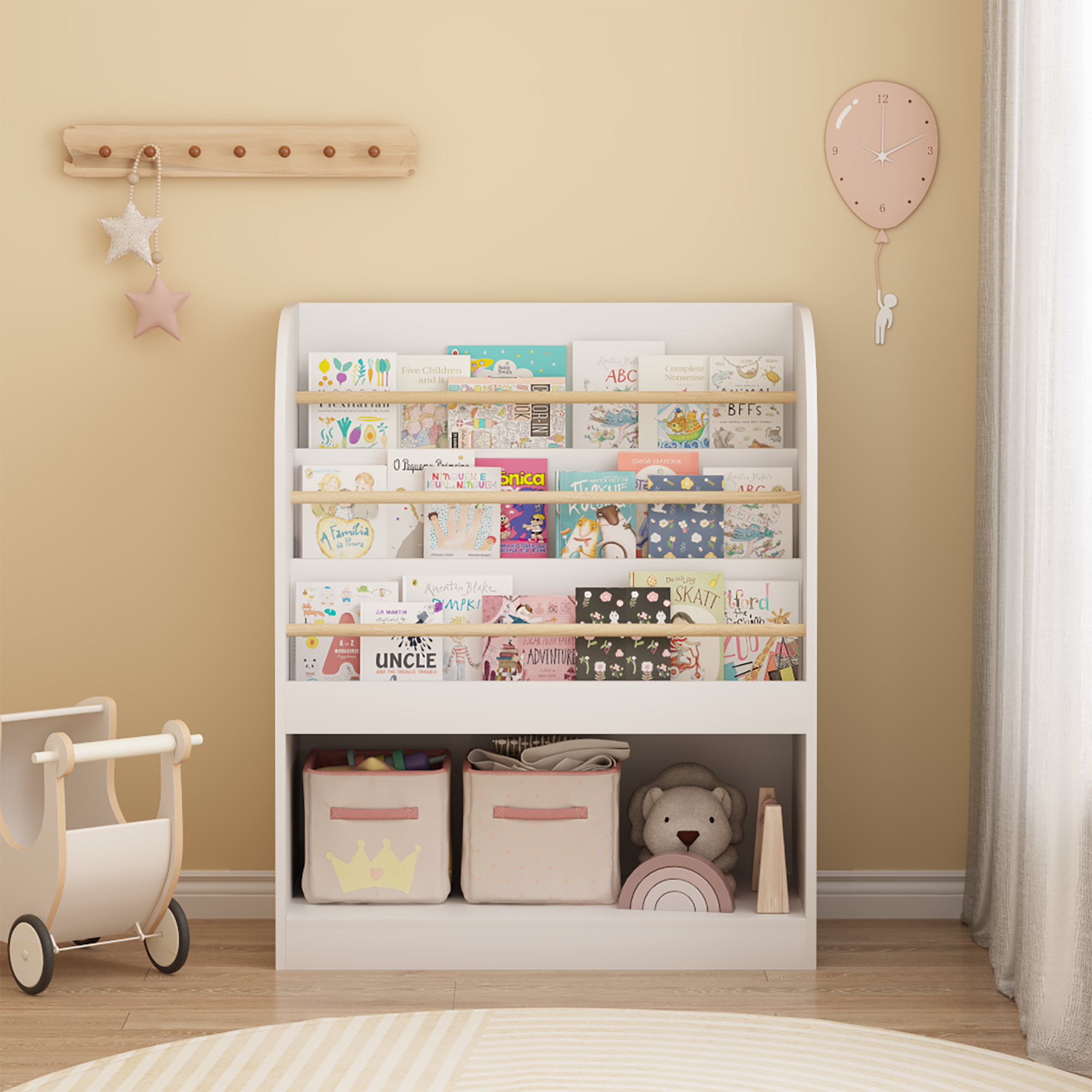 Kids Bookshelf With Open Storage, Front-Facing Children's Bookcase, Multi-Tier Wooden Book Display Shelf For Toddlers, Playroom, Bedroom, Or Nursery - White_voghion.com