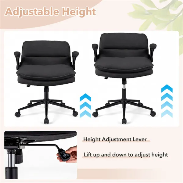 Criss Cross Chair With Flip-Up Arms, Faux Leather Cross Legged Office Chair With Adjustable Height & Rocking Function -Gray