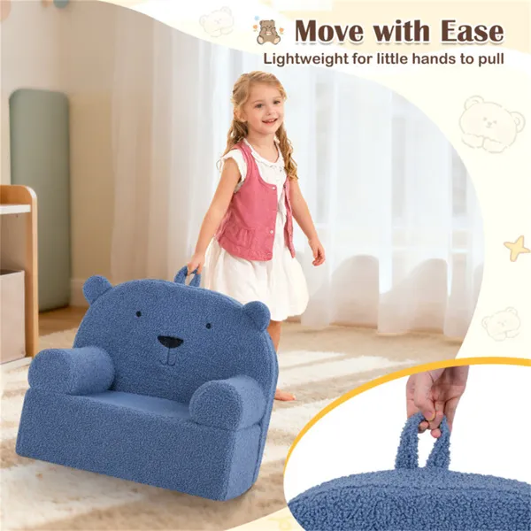 Bear-Shaped Kids Sofa, Teddy Fleece Foam Chair For Toddlers 3+, Portable Bear-Shaped Couch (Navy)