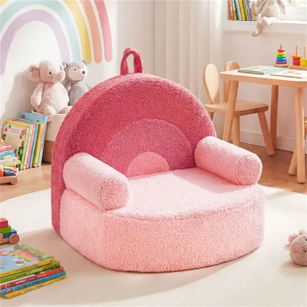 Pink Kids Sofa, Soft Teddy Fleece Foam