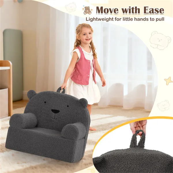 Bear-Shaped Kids Sofa, Teddy Fleece Foam Chair For Toddlers 3+, Portable Bear-Shaped Couch (Gray)