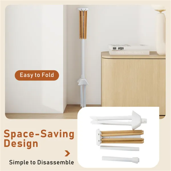 Foldable Bamboo Clothes Drying Rack With 40 Hanger Slots, Space Saving Laundry Drying Stand For Indoor Use